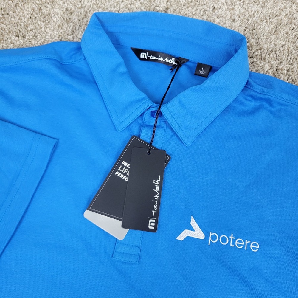 NWT Travis Mathew Mens Large Solid Blue Performance Stretch Golf Polo SS